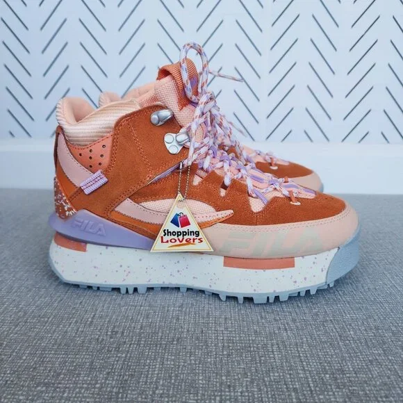 Fila Renno Multi Trekking Hi 7 Womens Shoes Orange Purple Suede Chunky Sneakers - Picture 6 of 12